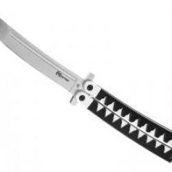 Couteau papillon Max Knives lame tanto acier inox, manche 14 cm aluminium blanc/noir.