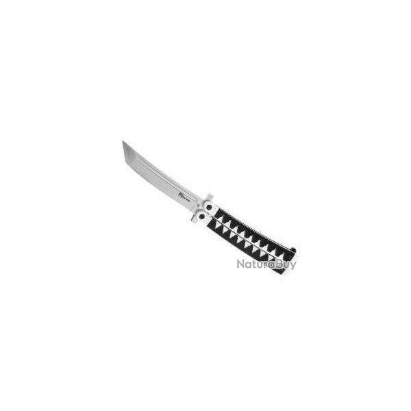 Couteau papillon Max Knives lame tanto acier inox, manche 14 cm aluminium blanc/noir.