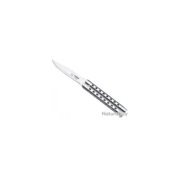 Couteau papillon CUDEMAN, lame acier 420, manche  trous 12 cm chrom.