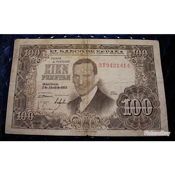Espagne  billets de 100 pesetas du 7 avril 1953 tb+