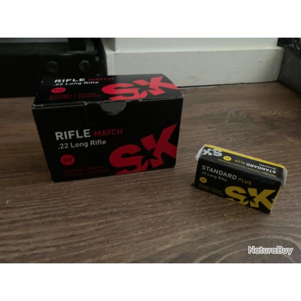 Lot munitions 22lr SK rouge*500 et SK jaune*50
