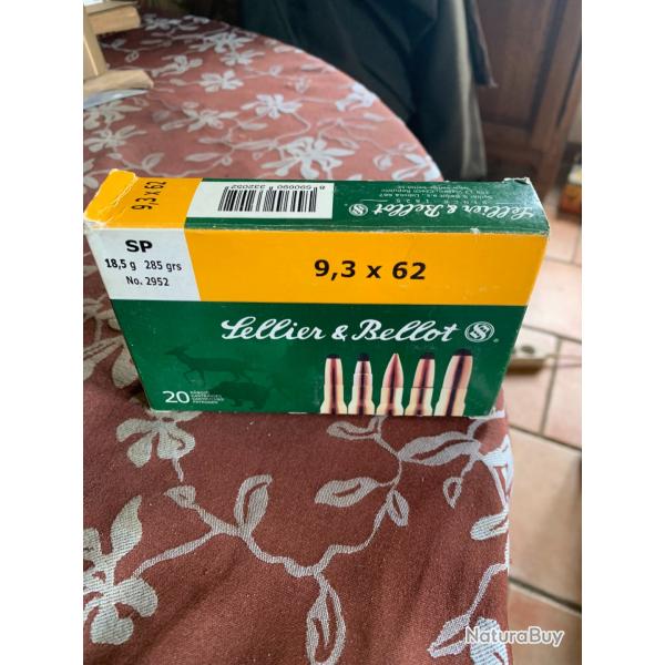 UNE BOITE DE CARTOUCHE NEUVE SELLIER  BELLOT 9,3 X 62 SP 18,5 G