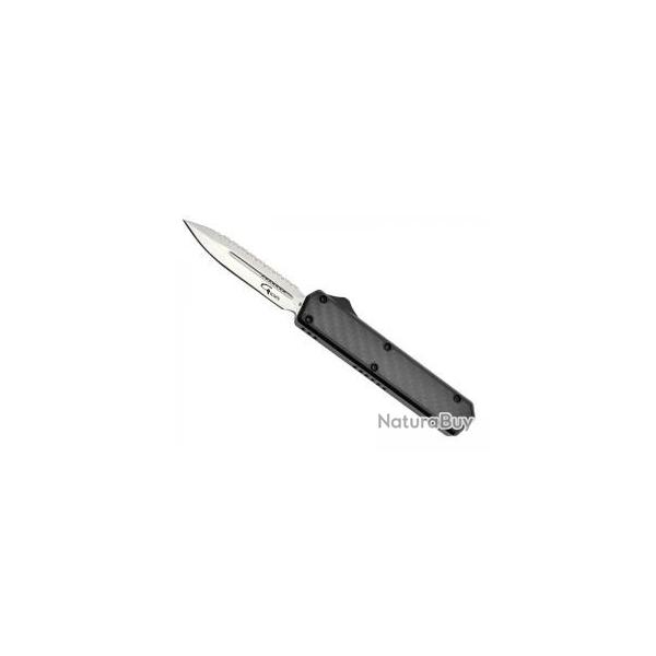 Couteau jectable Golgoth lame double tranchant  dents acier D2 satin +tui