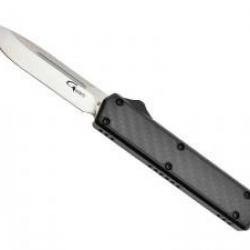 Couteau éjectable Golgoth lame drop point acier D2 satiné +étui