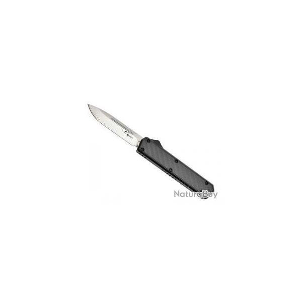 Couteau jectable Golgoth lame drop point acier D2 satin +tui