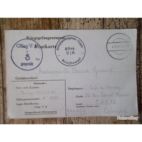 Oflag V-A Weinsberg correspondance prisonnier officier 10.7.1940