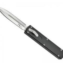 Couteau éjectable Golgoth  lame double tranchant acier D2 satiné manche 12 cm +étui
