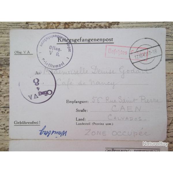 correspondance prisonnier 15 octobre 1940 Oflag V-A Weinsberg officier