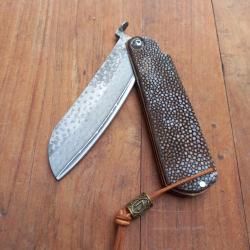 Unique Couteau JAPONAIS HIGONOKAMI DAMAS Manche en peau de GALUCHAT