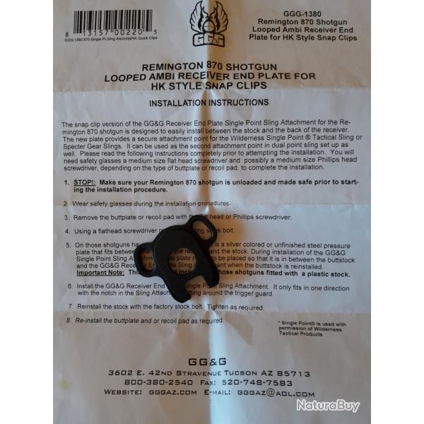 ATTACHE SANGLE GG&G POUR REMINGTON 870