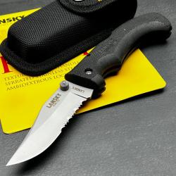 Couteau Lansky Easy Grip Lockback Lame Clip Point Serr Acier Inox Manche caoutchouc Etui Nylon