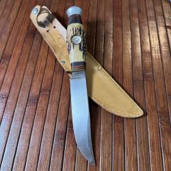 COUTEAU  ARTISANAL ALLEMAND B&D MANCHE BOIS DE CERF AVEC BOUSSOLE ÉTUIS DE CEINTURE CUIR