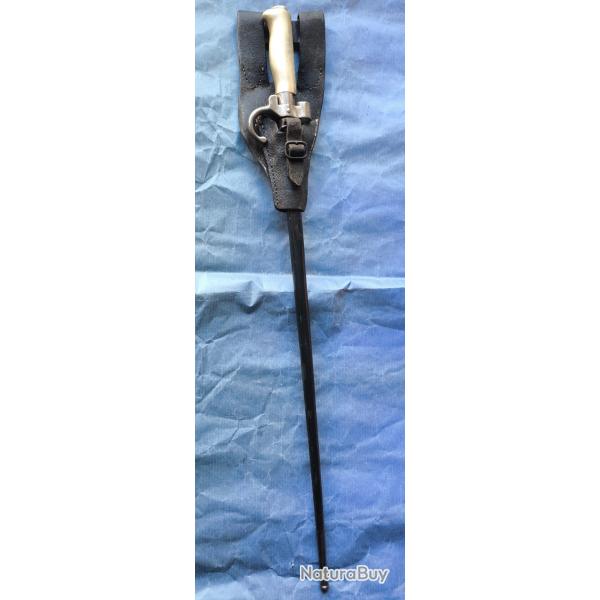 baionnette lebel 1886 premier type soie courte quillon poigne maillechort + gousset cuir retourn