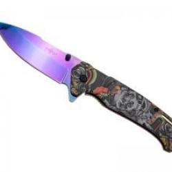 Couteau Third  lame acier inox 420 avec flipper +motif squelette