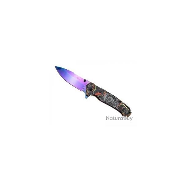 Couteau Third  lame acier inox 420 avec flipper +motif squelette