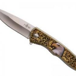 Couteau Third  lame acier inox 420 avec flipper + impression 3D motif floral et décor aigle