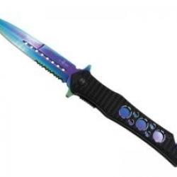 Couteau Third  lame à trous acier inox 420 avec flipper décor arc-en-ciel