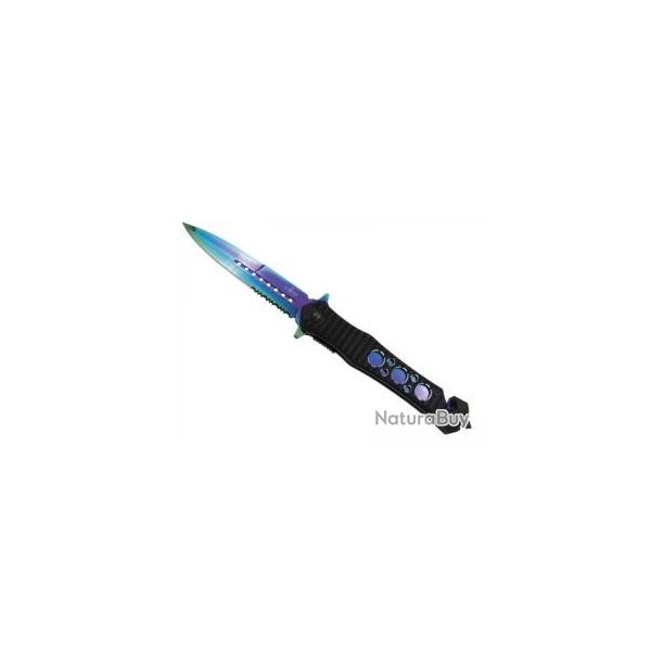 Couteau Third  lame  trous acier inox 420 avec flipper dcor arc-en-ciel