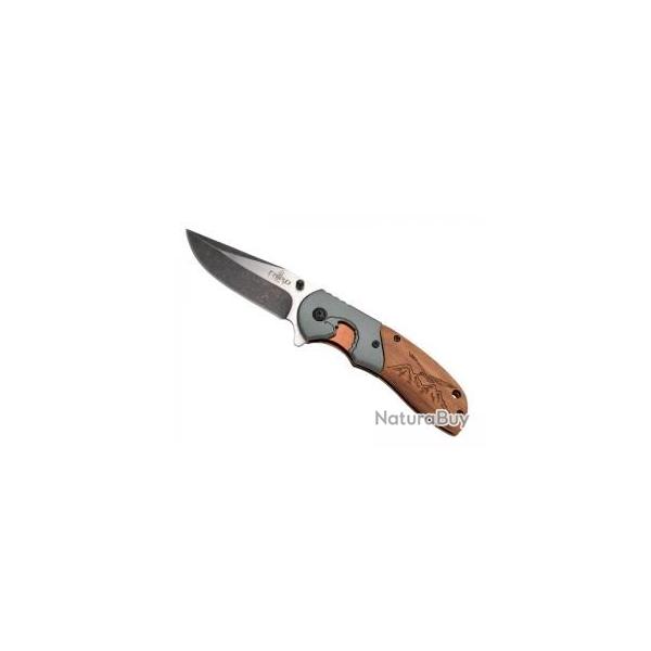 Couteau Third lame acier inox 420 finition blackwash avec flipper dcor grav aigle