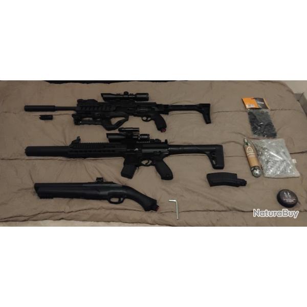 PACK de 3 FUSILS (T4E HDS68 + T4E TR50 GEN 2 + SIG SAUER MCX)  + munitions et quipements.