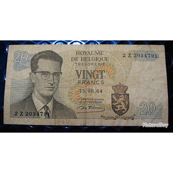 bELGIQUE  billet de 20 Francs du 15-06-1964 tb+