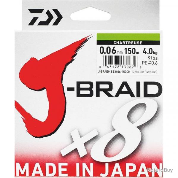 Tresse Daiwa J Braid X8 Chartreuse 150m 9kg 16/100 Chartreuse