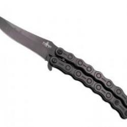 Couteau Third  lame noire acier inox 420, manche 13,5 cm acier inox noir façon chaine de vélo