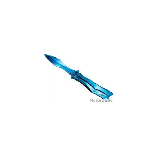 Couteau Third lame acier inox 420, manche 13,5 cm acier inox. Revtement titane bleu.