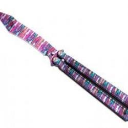 Couteau Third  lame acier inox 420, manche 13,5 cm acier inox. Impression 3D décor arc-en-ciel