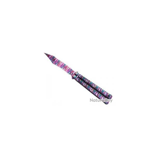 Couteau Third  lame acier inox 420, manche 13,5 cm acier inox. Impression 3D dcor arc-en-ciel