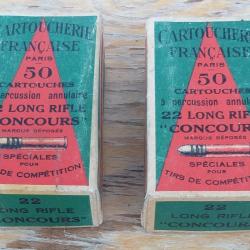 2 Boîtes de 50 cartouches 22  "Concours" , Cartoucherie française