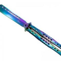 Couteau Third lame à trous acier inox 420, manche à trous 12 cm acier inox. Finition « arc-en-ciel »