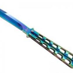 Couteau Third  lame acier inox 420, manche à trous 12,5 cm acier inox. Finition « arc-en-ciel »