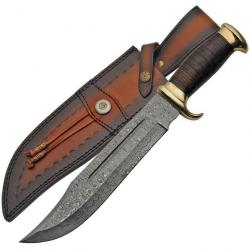 Poignard Bowie Damas 40 CM lame 256 couche Manche en Cuir Etui en Cuir