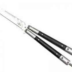 Couteau Third  lame à trous acier inox 420, manche 14 cm acier inox satiné avec inserts bois
