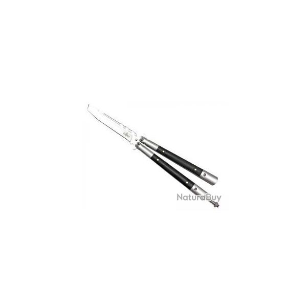 Couteau Third  lame  trous acier inox 420, manche 14 cm acier inox satin avec inserts bois