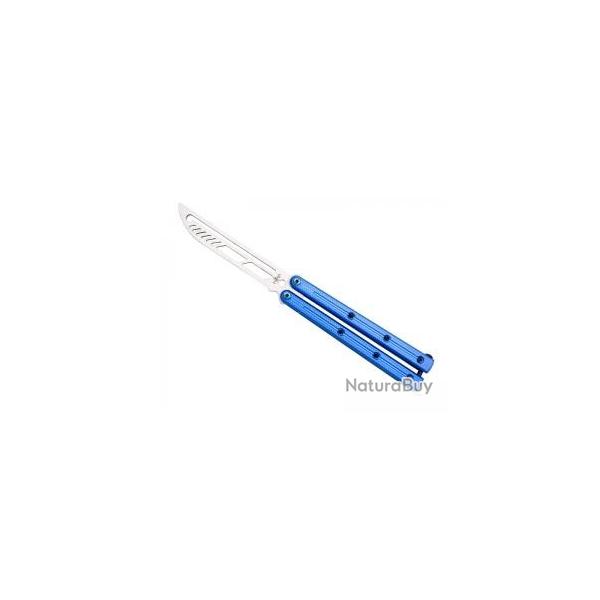 Couteau papillon d'entrainement Third lame noire  trous acier inox 420 manche bleu