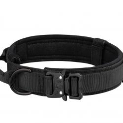 Collier Tactique en Nylon pour Chien - Boucle Métal Ultra Résistante - Outdoor - Taille M/L/XL Noir