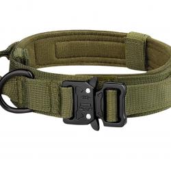 Collier Tactique en Nylon pour Chien - Boucle Métal Ultra Résistante - Outdoor - Taille M/L/XL Vert
