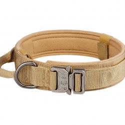 Collier Tactique en Nylon pour Chien - Boucle Métal Ultra Résistante - Outdoor - Taille M/L/XL Khaki