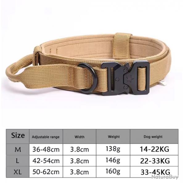Collier Tactique Rglable + Corde de Traction Ensemble pour Chien Moyen ou Grand Entranement Beige