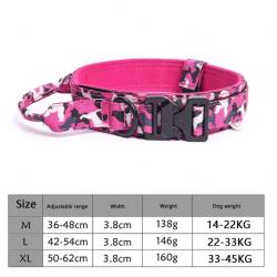 Collier Tactique Réglable + Corde de Traction Ensemble pour Chien Moyen ou Grand Entraînement Rose