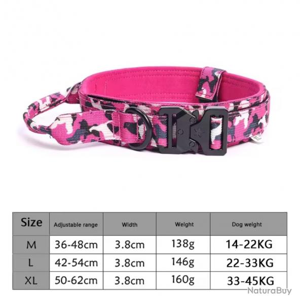 Collier Tactique Rglable + Corde de Traction Ensemble pour Chien Moyen ou Grand Entranement Rose