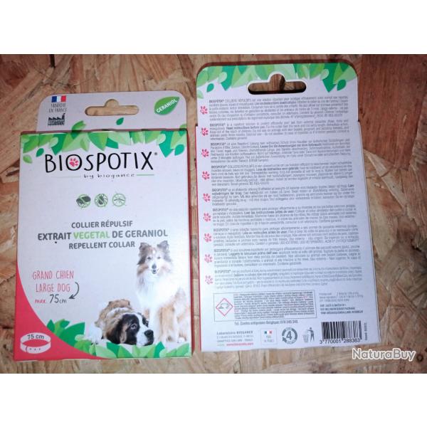 Lot de 2 Colliers Biospotix anti puces, tiques et moustiques neufs