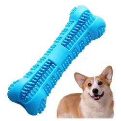 Brosse à Dents en Caoutchouc Souple pour Chien Jouet à Mâcher Nettoyant 360° Bleu