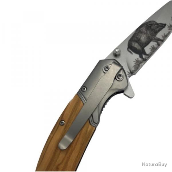 COUTEAU PLIANT LAME SANGLIER + ETUI