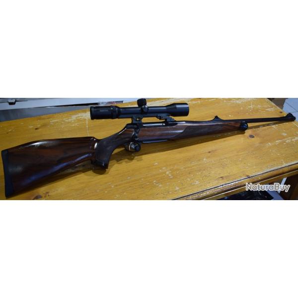 carabine a verrou Sauer 202 cal 7x64 bois canon flut 56cm lunette swarovski 1,5-6x42 bon etat