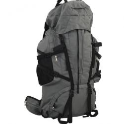 Sac à dos de randonnée gris 60L - Tissu Oxford résistant et imperméable pour aventurier actif