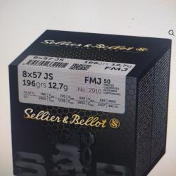 Boîte de 50 munitions sellier et bellot 8x57js fmj 12.7gr 196grs