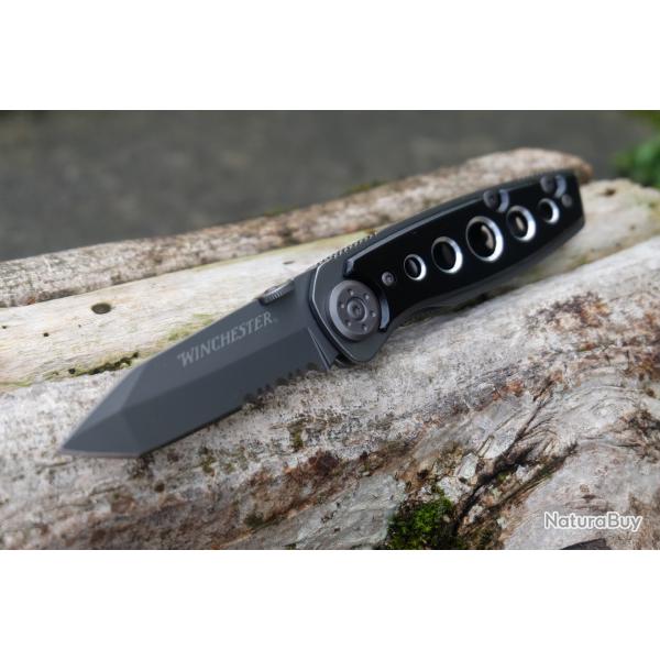 Couteau Backup Winchester Parfive Lame Tanto Acier Inox Liner Lock Manche Acier Clip de Poche